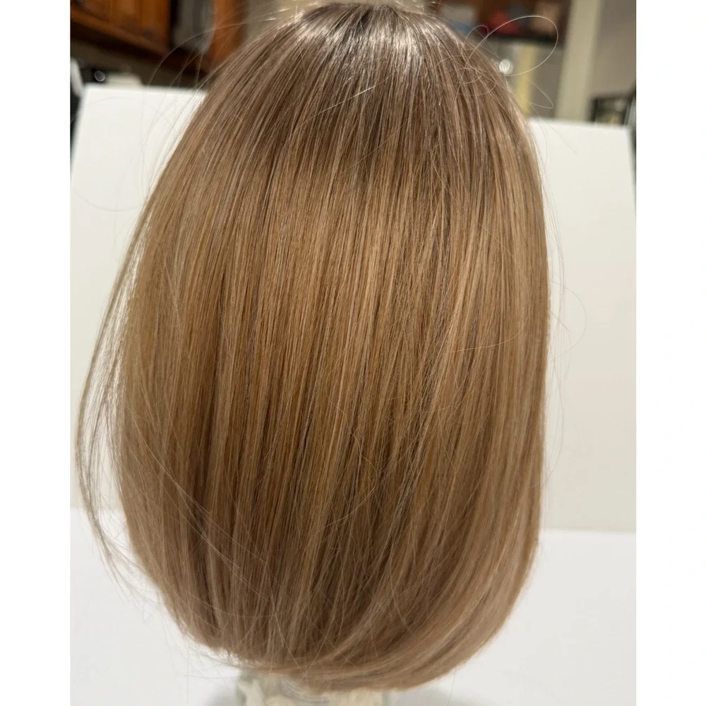 Natural Ash Brown‎ Shoulder-Length Wig Straight Medium-Length Fiber Wig w/stand